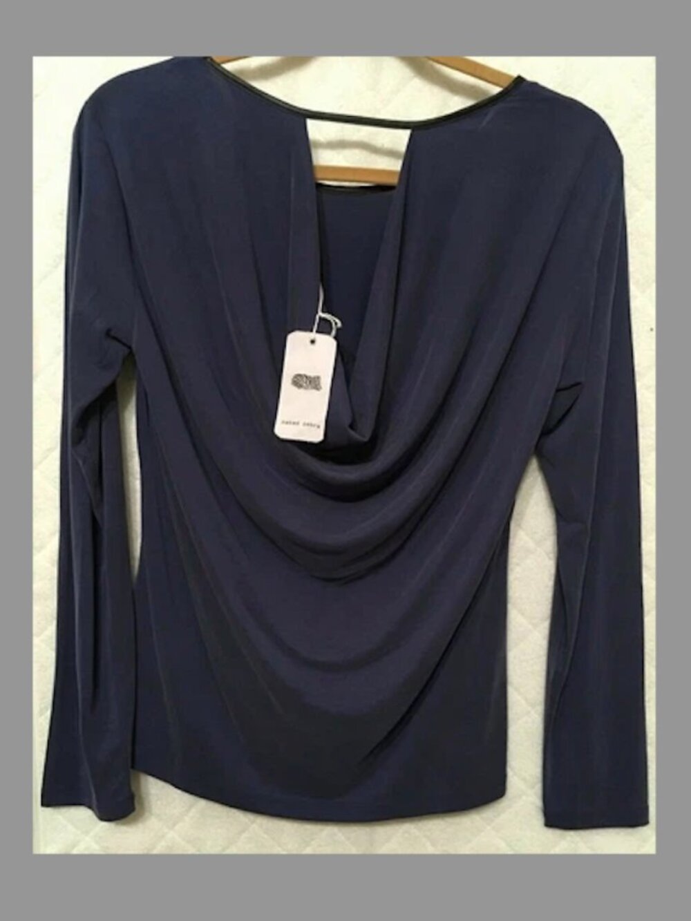 Naked Zebra Women's Long Sleeve Soft Contrast Cowl Back Top Purple Size S NWT